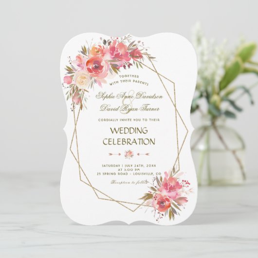 Invitation Mariage de cadre de Parties scintillant or flush (Debout devant)