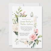 Invitation Mariage de cadre de roses blanches et roses blanch (Devant)