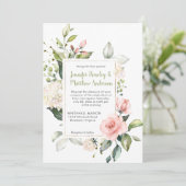 Invitation Mariage de cadre de roses blanches et roses blanch (Debout devant)