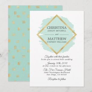 Invitation Mariage de cadre de trame de fond d'or de la Mint 