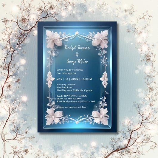 Invitation mariage de cadre décoré d'art bleu