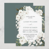 Invitation Mariage de cadre d'orchidée bleu acier blanc perso (Devant / Derrière)
