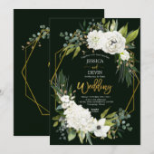 Invitation Mariage de cadre doré blanc et floral moderne (Devant / Derrière)