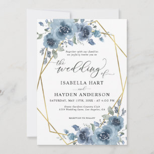 Invitation Mariage de cadre doré bleu chic floral moderne