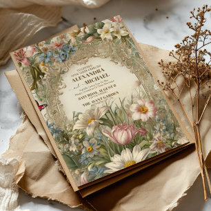 Invitation Mariage de cadre doré et crème