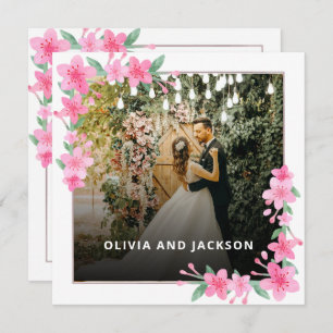 Invitation Mariage de cadre doré rose fleuri de bienvenue