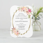 Invitation Mariage de cadre doré rose rose romantique (Debout devant)