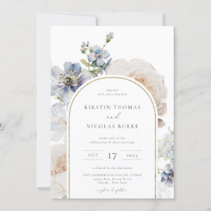 Invitation Mariage de cadre en arc floral bleu Dusty