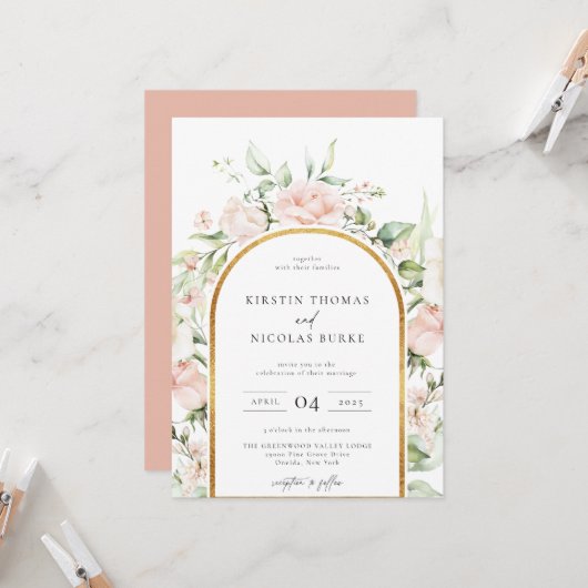 Invitation Mariage de cadre en arc floral et botanique (Devant/Arrière en situation)