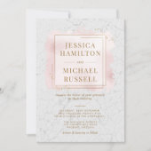 Invitation Mariage de cadre en or blanc et marbre blanc (Devant)