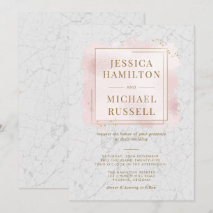 Invitation Mariage de cadre en or blanc et marbre blanc
