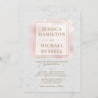 Invitation Mariage de cadre en or blanc et marbre blanc
