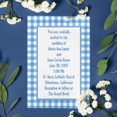 Invitation Mariage de cadre En vichy bleu et blanc