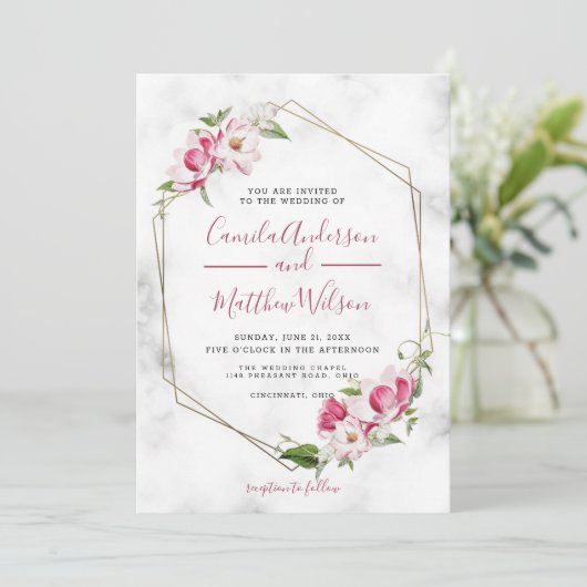 Invitation Mariage De Cadre Et De Fleurs D'Or (Debout devant)