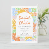 Invitation Mariage de cadre fleuri coloré rétro (Debout devant)
