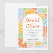 Invitation Mariage de cadre fleuri coloré rétro (Devant / Derrière)