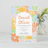 Invitation Mariage de cadre fleuri coloré rétro (Debout devant)