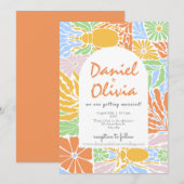 Invitation Mariage de cadre fleuri coloré rétro (Devant / Derrière)