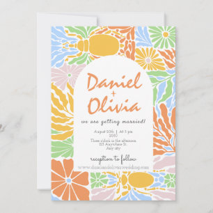 Invitation Mariage de cadre fleuri coloré rétro
