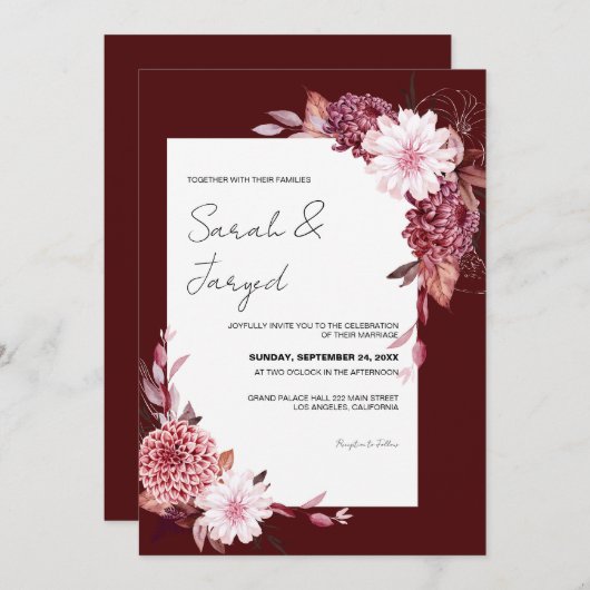 Invitation Mariage de cadre Fleurs d'automne (Devant / Derrière)