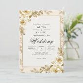 Invitation Mariage de cadre Floral à fleurs dorées (Debout devant)
