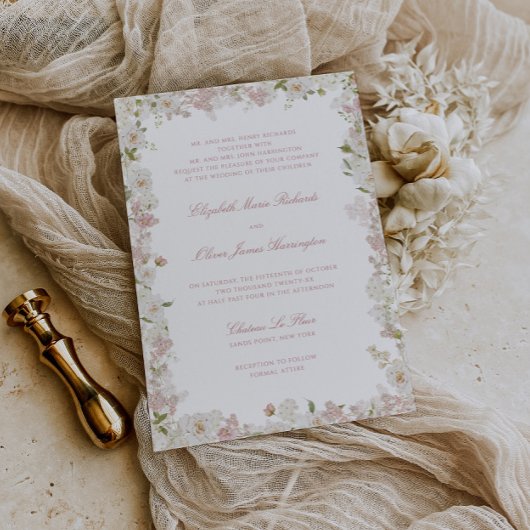 Invitation Mariage de cadre floral blanc blanc et doux romant