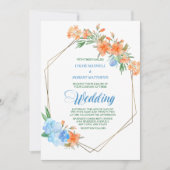 Invitation Mariage de cadre floral bleu clair et tangerine (Devant)