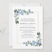 Invitation mariage de cadre floral bleu et vert peint (Devant)