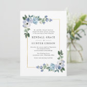 Invitation mariage de cadre floral bleu et vert peint (Debout devant)