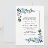 mariage de cadre floral bleu et vert peint