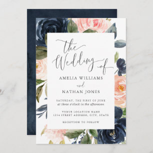 Invitation Mariage de cadre floral Blush Navy