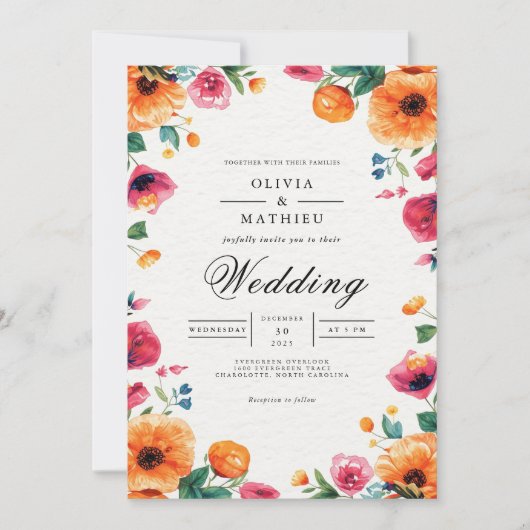Invitation Mariage de cadre floral dynamique (Devant)