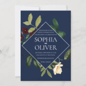 Invitation Mariage de cadre floral géométrique de la marine d (Devant)