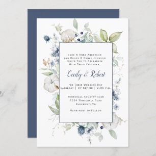 Invitation Mariage de cadre floral gris gris gris gris bleu f