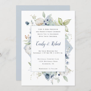 Invitation Mariage de cadre floral gris gris gris gris bleu f