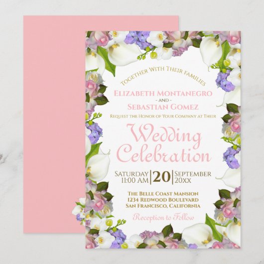 Invitation Mariage de cadre Floral Pastel Floral Printemps (Devant / Derrière)