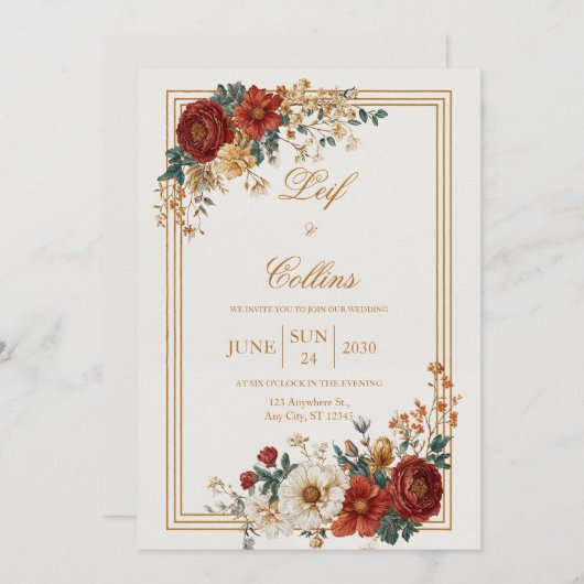 Invitation Mariage de cadre floral rustique (Devant / Derrière)