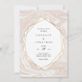 Invitation Mariage de cadre géométrique Blush Marble Faux Gol (Devant)