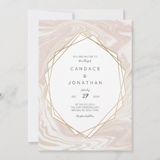 Invitation Mariage de cadre géométrique Blush Marble Faux Gol (Devant)