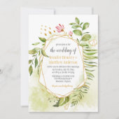 Invitation Mariage de cadre géométrique Botanique rose vert o (Devant)