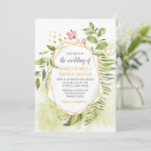 Invitation Mariage de cadre géométrique Botanique rose vert o (Debout devant)