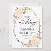 Invitation Mariage de cadre géométrique couleur or de l'aquar (Devant)