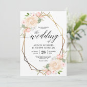 Invitation Mariage de cadre géométrique couleur or de l'aquar (Debout devant)