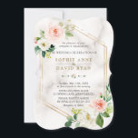 Invitation Mariage de cadre géométrique de crème floue de lux<br><div class="desc">Design de luxe avec des fleurs d'aquarelle rose,  rousse,  crème,  cadre faux or,  cloison florale; sur les initiales arrière et l'esperluette florale. Utilisez l'outil Personnaliser pour ajouter vos informations. Pour les articles correspondants,  veuillez visiter ma collection de fleurs blanches uniques.</div>