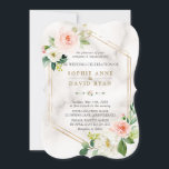 Invitation Mariage de cadre géométrique de crème floue de lux<br><div class="desc">Design de luxe avec des fleurs d'aquarelle rose,  rousse,  crème,  cadre faux or,  cloison florale; sur les initiales arrière et l'esperluette florale. Utilisez l'outil Personnaliser pour ajouter vos informations. Pour les articles correspondants,  veuillez visiter ma collection de fleurs blanches uniques.</div>