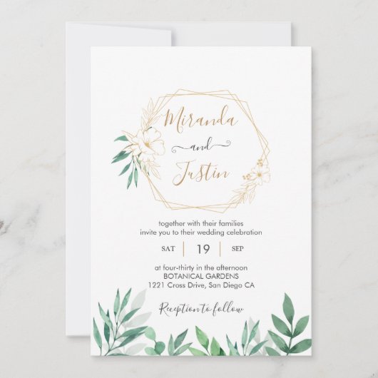 Invitation Mariage de cadre géométrique de l'Eucalyptus Green (Devant)
