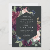 Invitation Mariage de cadre géométrique en fleurs de prune (Devant)