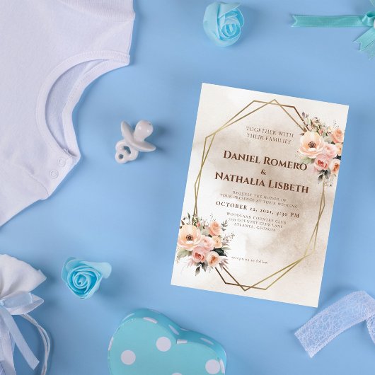 Invitation Mariage de cadre géométrique en or floral rustique