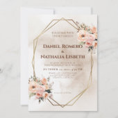 Invitation Mariage de cadre géométrique en or floral rustique (Devant)
