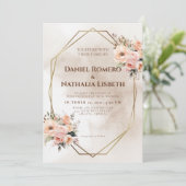 Invitation Mariage de cadre géométrique en or floral rustique (Debout devant)